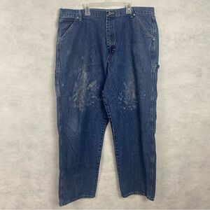 Vintage Wrangler Carpenter Jeans Mens 40x32 Blue Cotton Stained Workwear